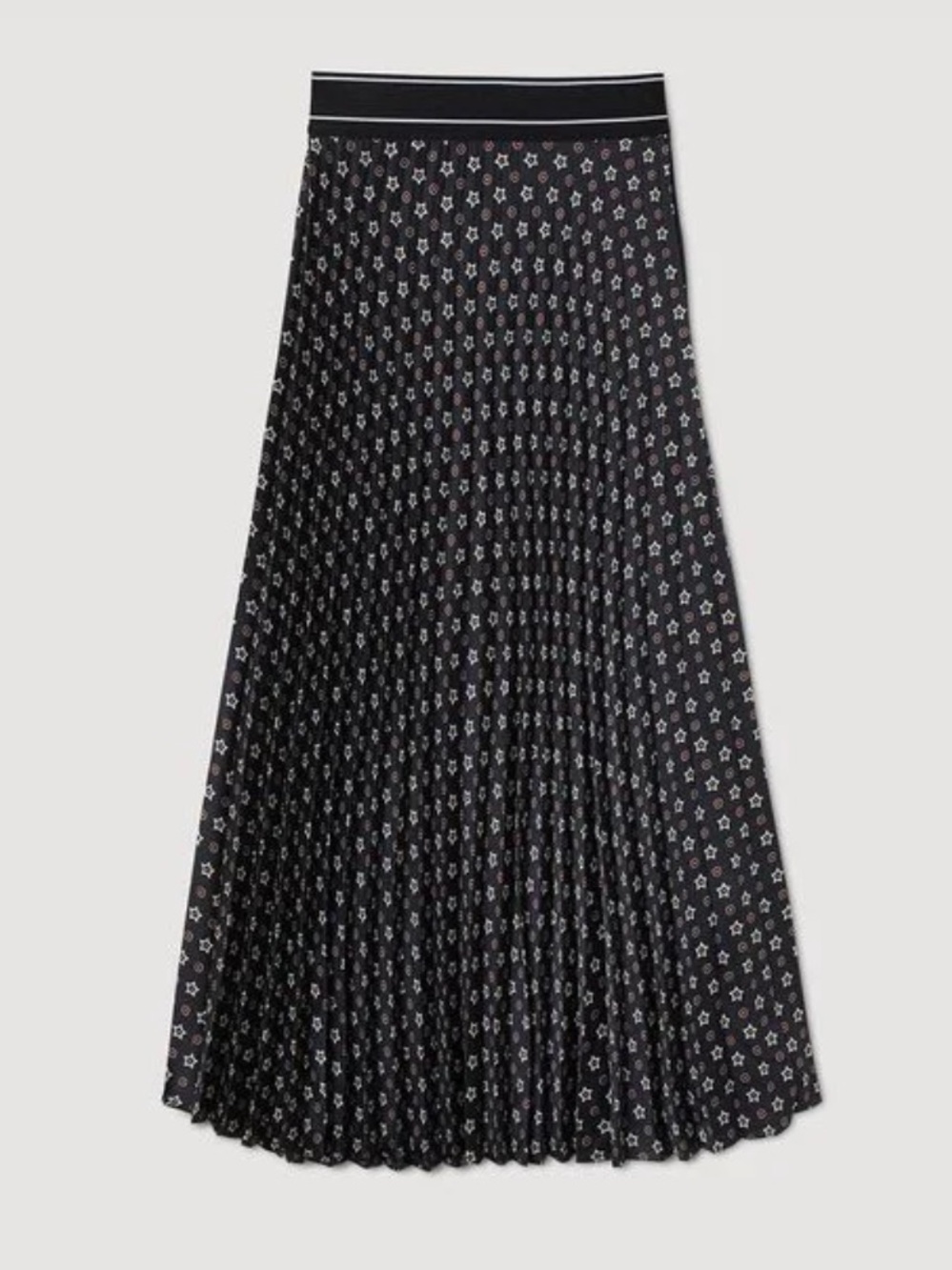 Sandro Women's Black Pleated Star-Print Maxi Skirt